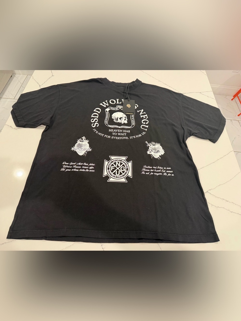 Darc Sport Black SSDD Wolves NFGU Crewneck T-Shirt - Skull Crest Design